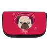 Cosmetic Bag with the Name Finja and Pink Pug Motif with Headphones and Bow view 1