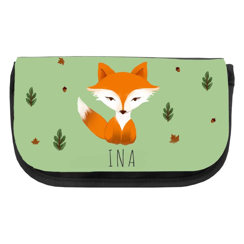 Cosmetic Bag with the Name Ina and Watercolor Fox Design