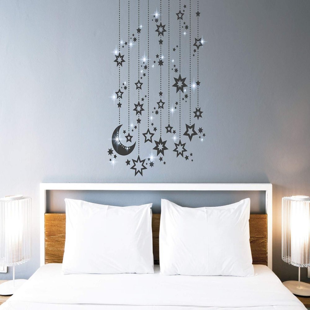 tjapalo pkm468 Sparkling Wall Decal for Children's Room, Stars and Moon, Dark Blue, H58 x W28 cm Mini