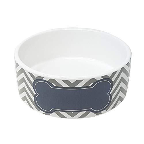 Bone Tie Chevron Silver Gray Cream Dog Bowl