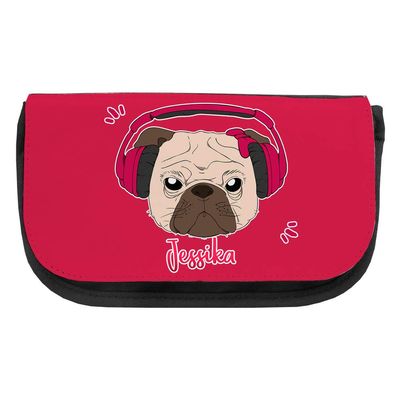 Cosmetic Bag with the Name Jessika and Pink Pug Motif