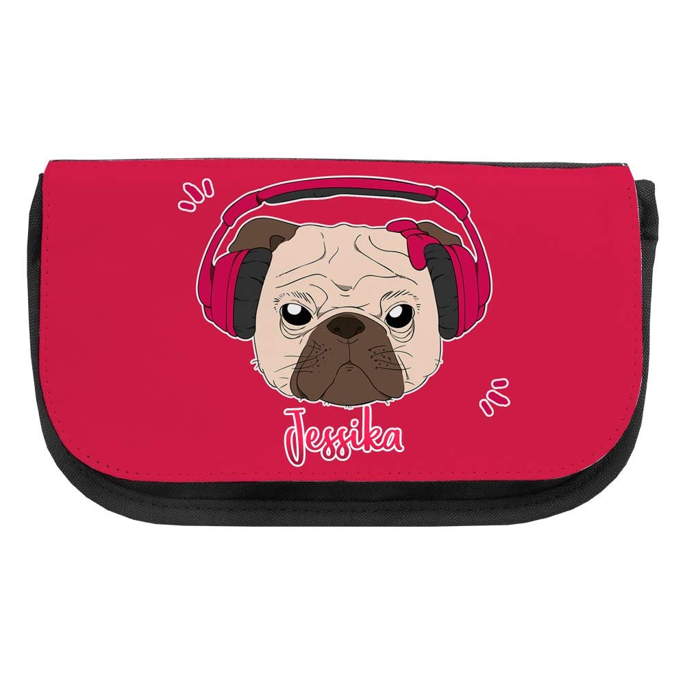 Cosmetic Bag with the Name Jessika and Pink Pug Motif