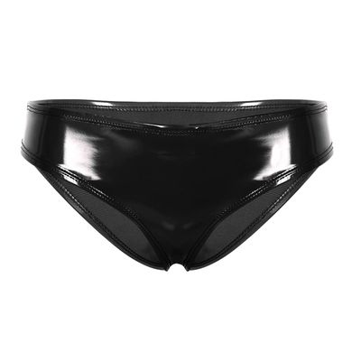 Agoky Women's Wetlook Hotpants Open-Crotch Briefs with Lace, Black