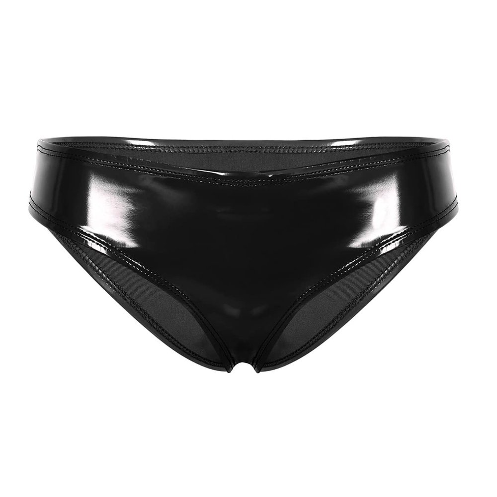 Agoky Women's Wetlook Hotpants Open-Crotch Briefs with Lace, Black