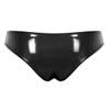 Agoky Women's Wetlook Hotpants Open-Crotch Briefs with Lace, Black view 3