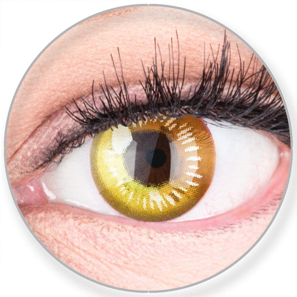 Funnylens Yellow Anime Circle Contact Lenses, Highly Opaque, Non-Prescription, with Case
