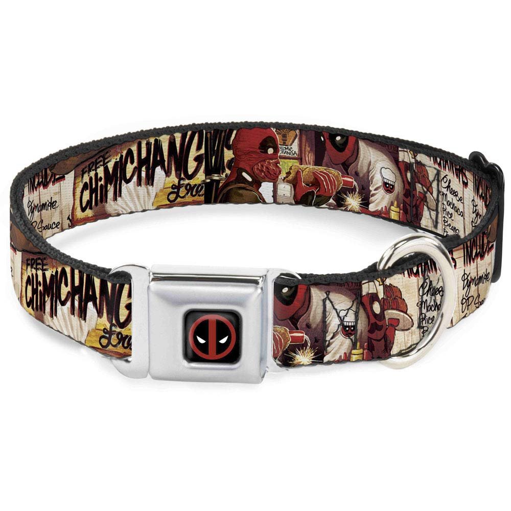Buckle-Down Dog Collar, Seat Belt Buckle, Deadpool Kills Deadpool 2 Dynamite Chimichanga, Multicolor, 3.8 cm Wide, Fits 45.7–81.3 cm Neck, Size L (DC-WDP030-WL)