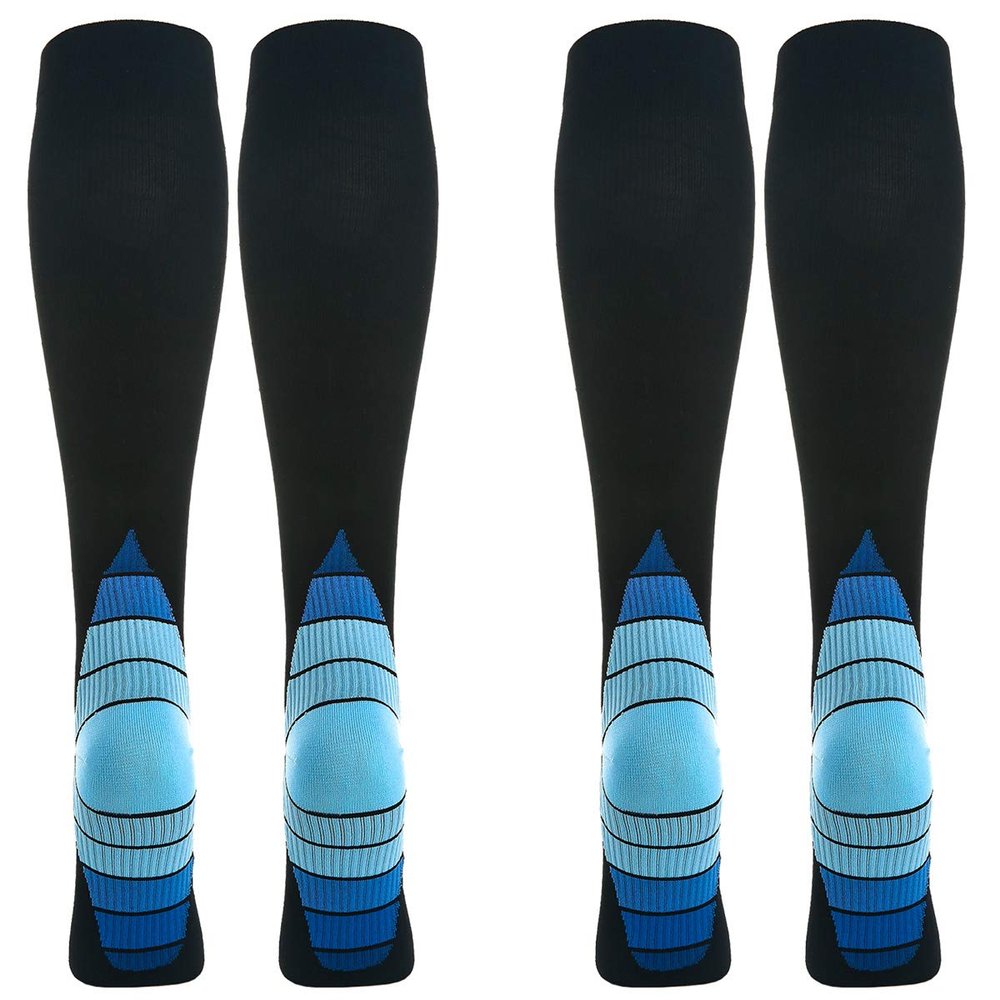 2 Pairs Compression Socks, Knee-High Support Running Socks for Women & Men, M, Blue