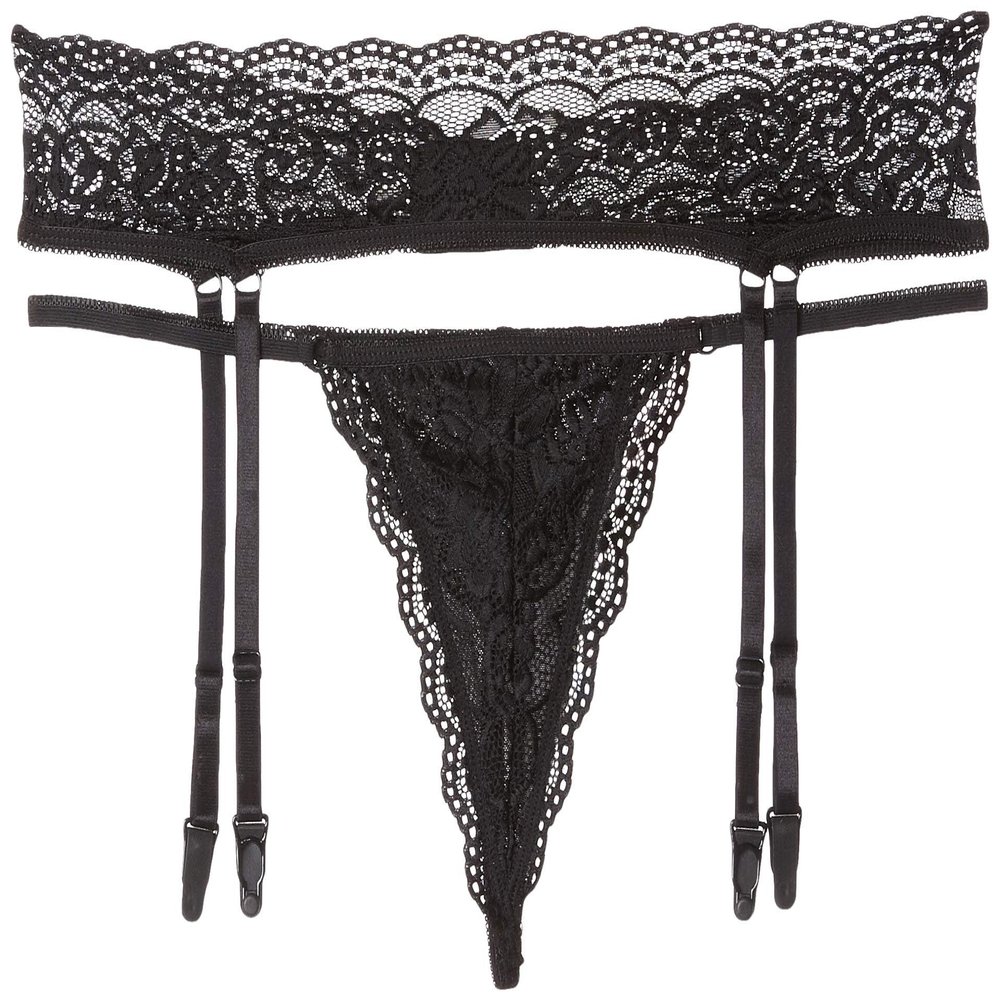 Cottelli Collection Lingerie Thong and Garter Belt, Black, XL, 1-Pack