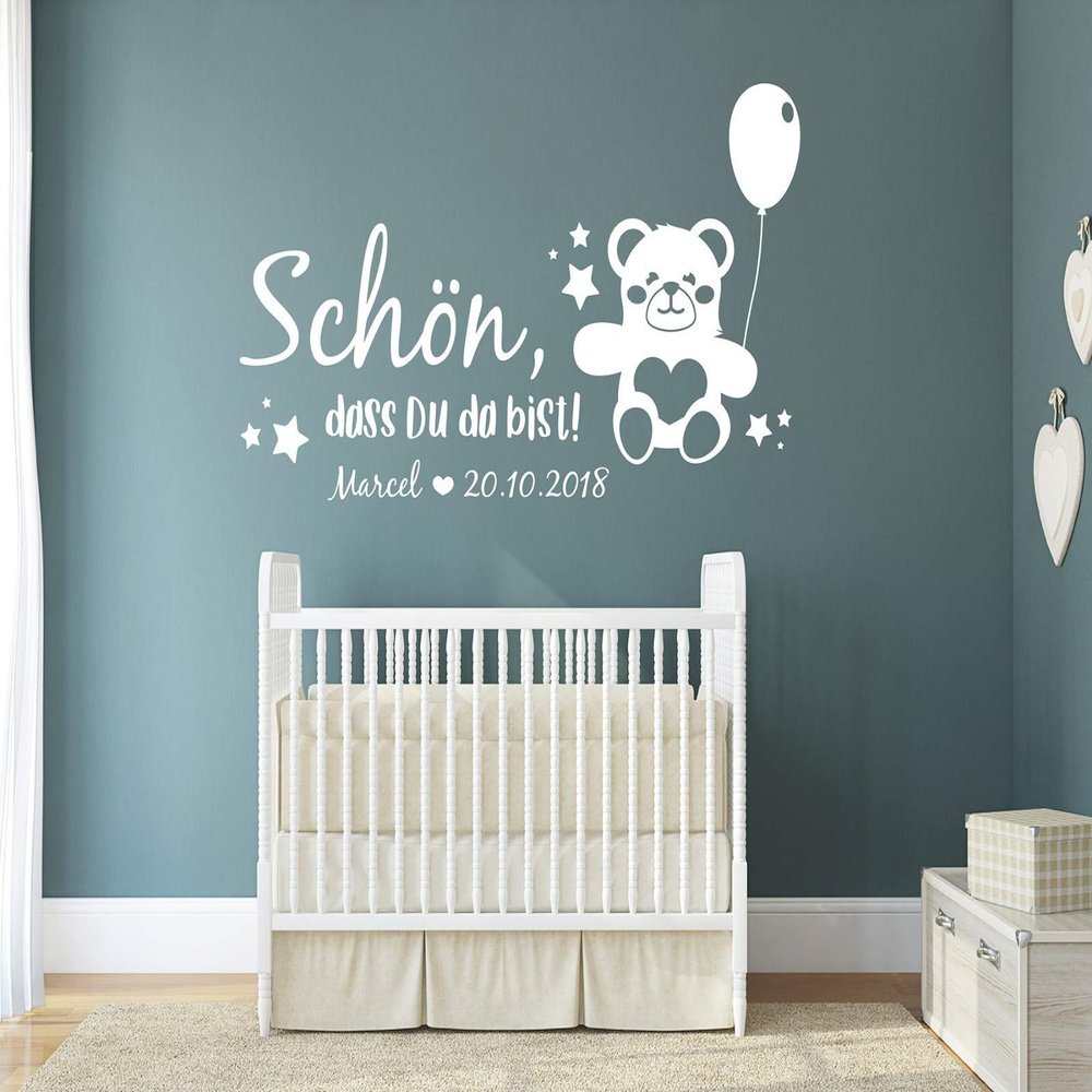 tjapalo pkm498 Wall Decal for Baby Boy’s Room with Name and Date, Dark Gray, W58 x H33 cm