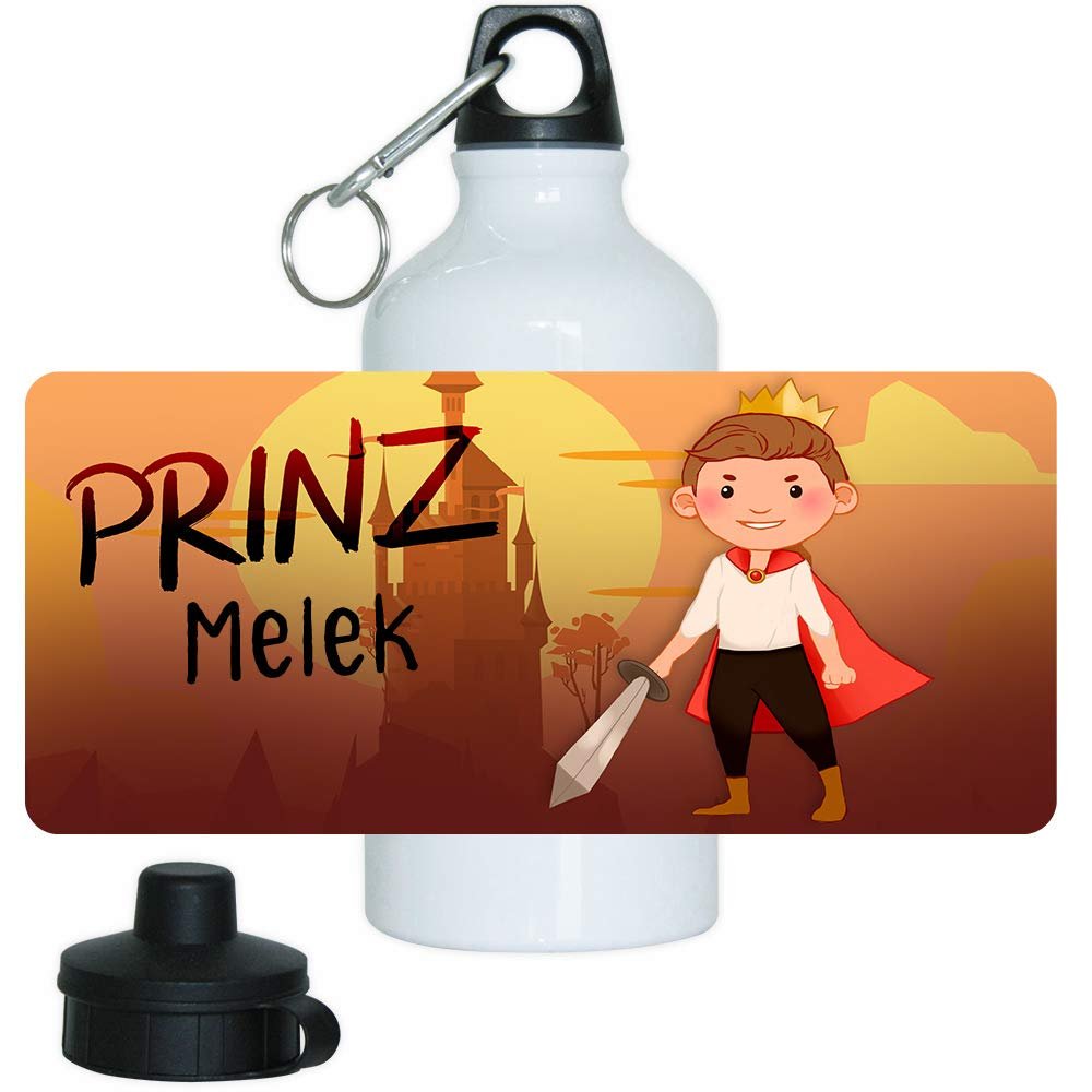Eurofoto Water Bottle with Name Melek, Prince and Castle Design for Boys