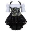 Jutrisujo Steampunk Corset Dress with Asymmetric Lace Skirt and Blouse, Blue, S view 1