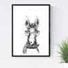 Nacnic Horses Infant Animals Poster with Glasses and Scarf, A4, Gray, Unframed view 2