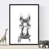 Nacnic Horses Infant Animals Poster with Glasses and Scarf, A4, Gray, Unframed view 3