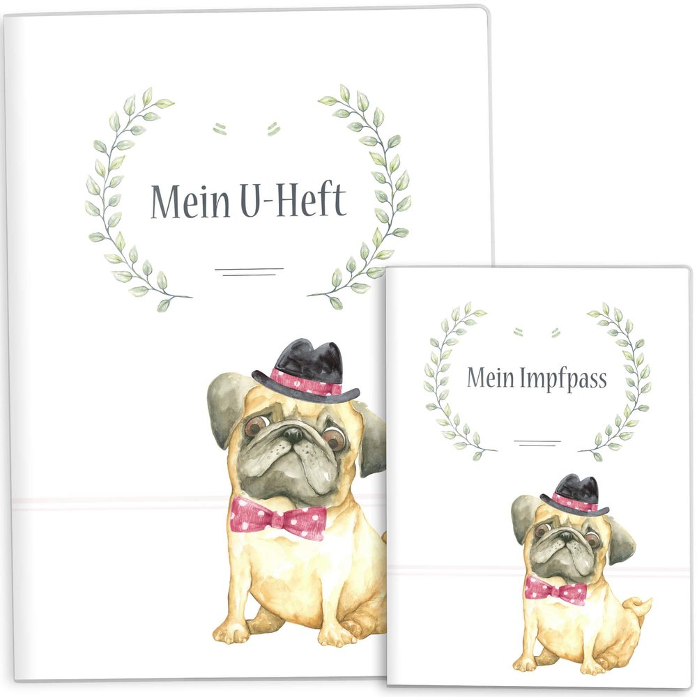 OLGS U-Heft Cover Set | Pugs | Examination Booklet & Vaccination Record Covers, Great Gift Idea (U-Heft Set Without Personalization, Pug Jun)