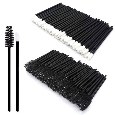 200-Piece Disposable Eyelash and Lip Brush Set, Portable Black