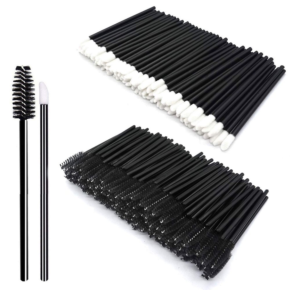 200-Piece Disposable Eyelash and Lip Brush Set, Portable Black