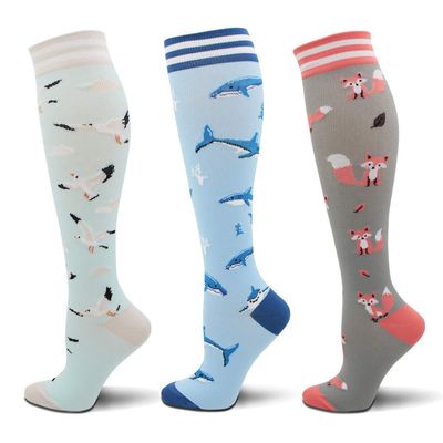 Fenglaoda Women's Graduated Compression Socks, 15–25 mmHg, Knee-High, Colorful, Large/X-Large