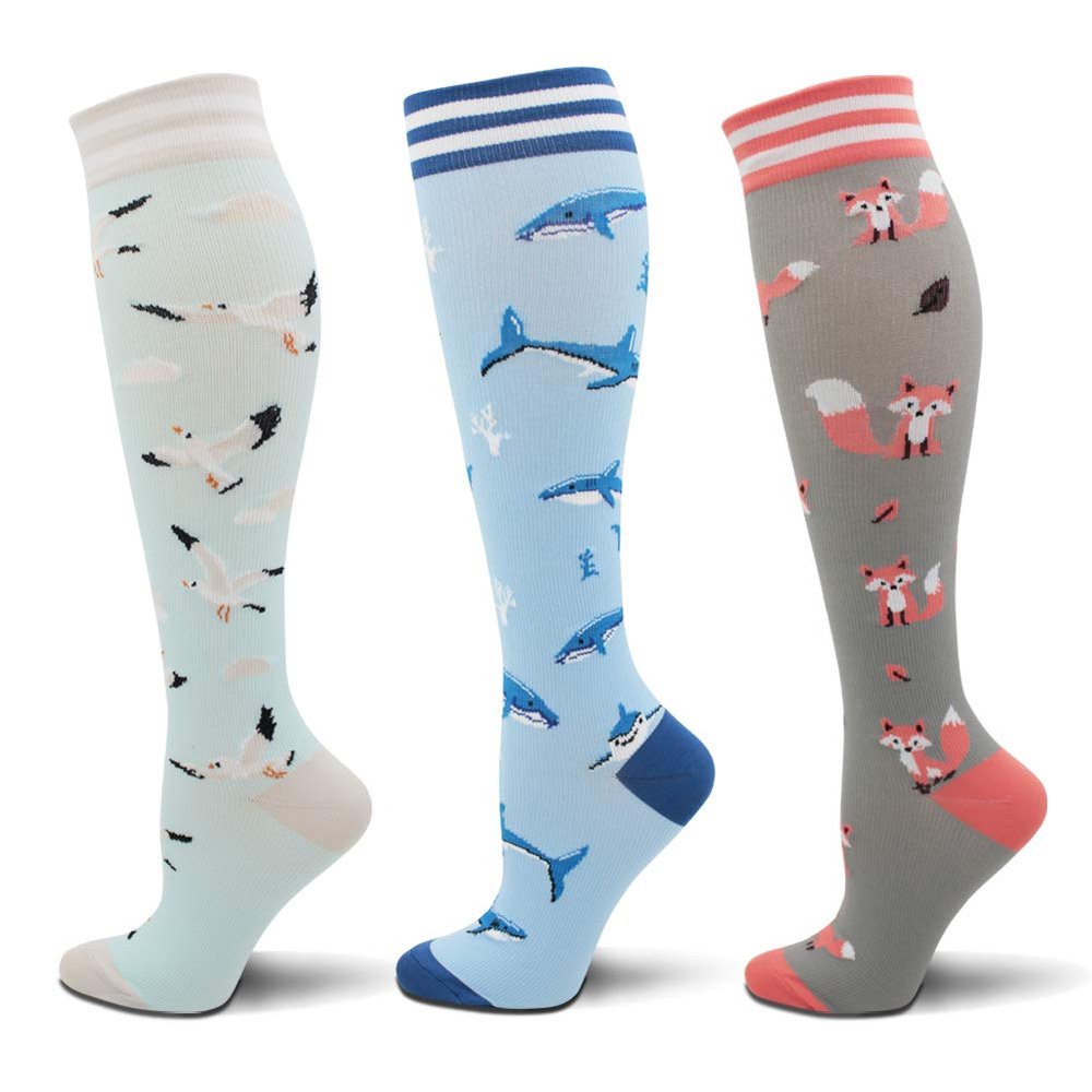 Fenglaoda Women's Graduated Compression Socks, 15–25 mmHg, Knee-High, Colorful, Large/X-Large