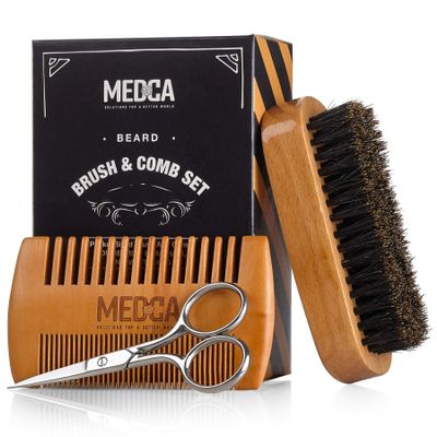 Wooden Beard Comb and Brush Set for Men