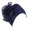 YONKOUNY Women's Floral Turban Hat, Stretch Chemo Cap, Navy Blue view 1