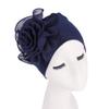 YONKOUNY Women's Floral Turban Hat, Stretch Chemo Cap, Navy Blue view 2