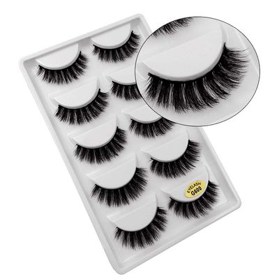 5 Pairs 3D Mink Hair Eyelashes, Natural Black, Long, Pure Lashes Set, Individual (Black-G600#)