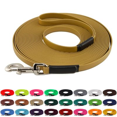 LENNIE BioThane Long Line, 19 mm, for Dogs 35 kg+, 10 m, with Hand Loop, Gold, Stitched