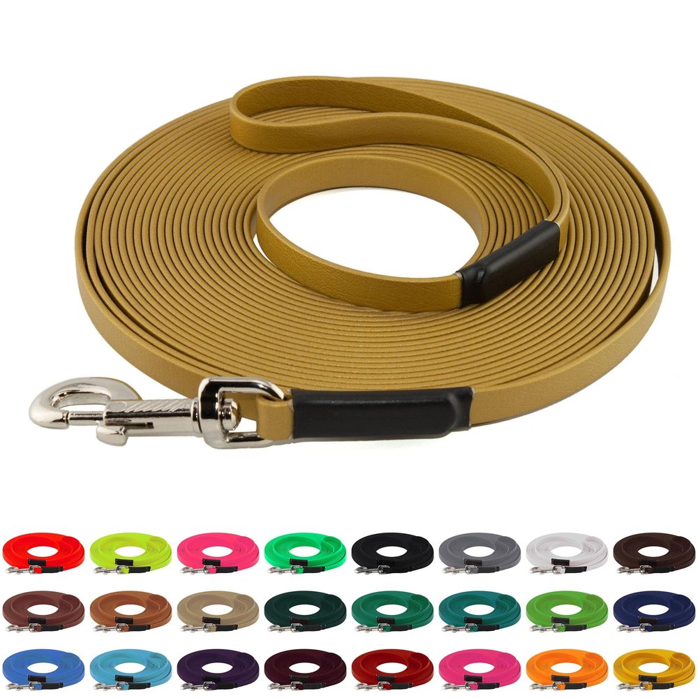 LENNIE BioThane Long Line, 19 mm, for Dogs 35 kg+, 10 m, with Hand Loop, Gold, Stitched