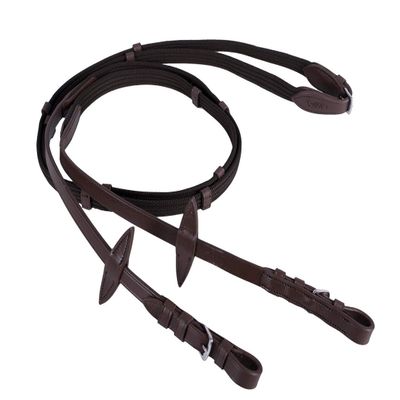 QHP Web Reins with Leather Loops, Dark Brown/Black (Pony, Dark Brown)