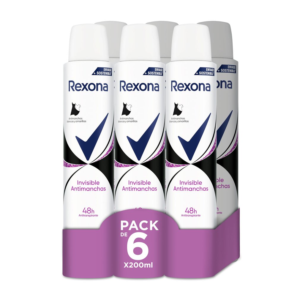 Rexona Invisible Deodorant Antiperspirant for Women, Black & White, 200 ml, 6 Count
