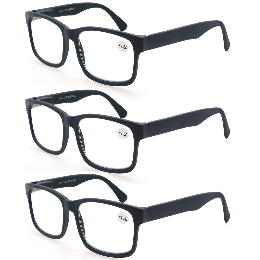 MODFANS 3-Pack Reading Glasses 1.0, Black