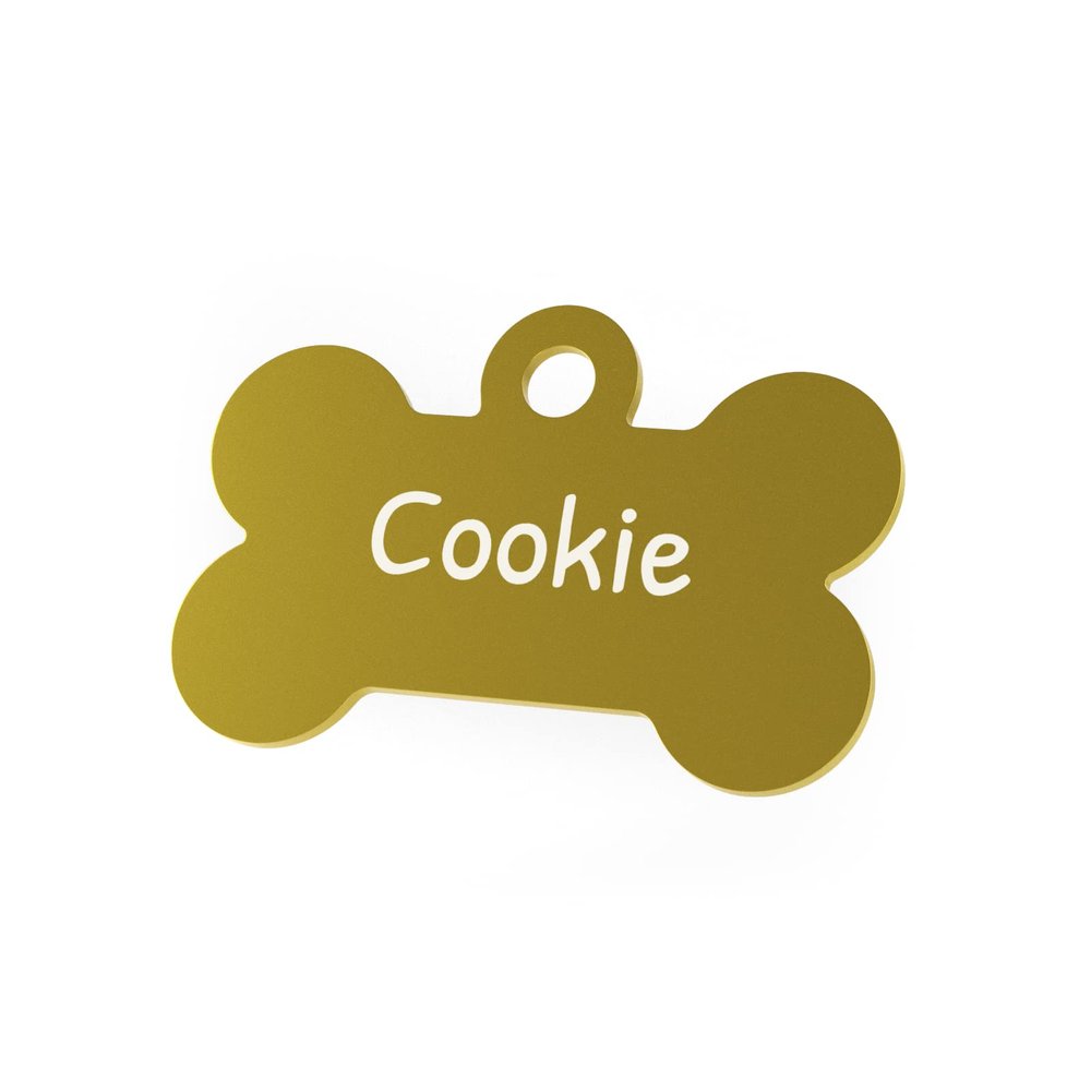 ENGRAVO Dog Tag Bone in Gold 32mm with Personal Engraving and 2 Free Key Rings