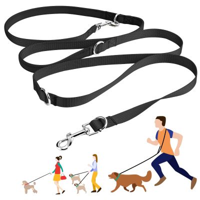 oneisall Hands-Free Dog Leash for Small & Medium Dogs, 2.5 m Adjustable Nylon Double Leash, Black