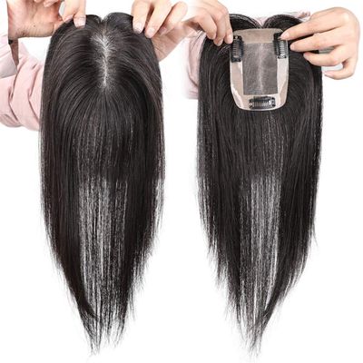 Yanamy 7.6 x 10.2 cm Mono Human Hair Topper for Women with Hair Loss, 3 Clips, 25.4 cm, Natural Black