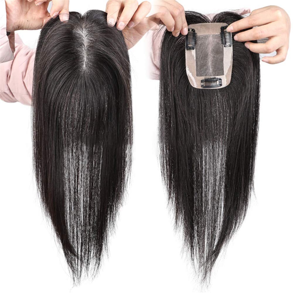 Yanamy 7.6 x 10.2 cm Mono Human Hair Topper for Women with Hair Loss, 3 Clips, 25.4 cm, Natural Black