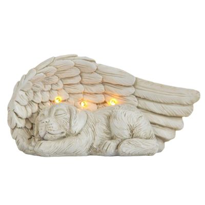 Festive Lights Dog Memorial Stone with Angel Wings, 20 cm Solar LED Grave Light