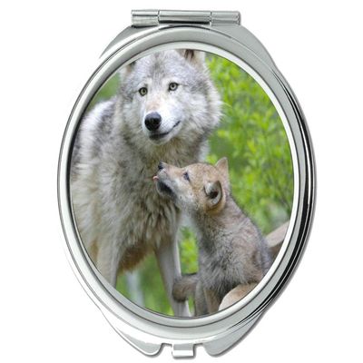 YENDOSTEEN Wolf Design Compact Makeup Mirror, 1x/2x Magnification