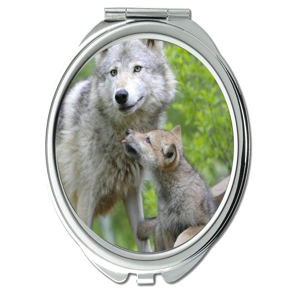 YENDOSTEEN Wolf Design Compact Makeup Mirror, 1x/2x Magnification