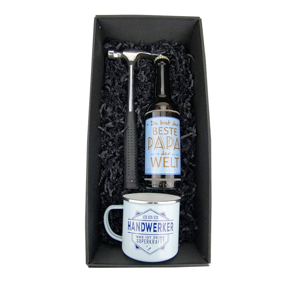 Father's Day Gift Box with Beer, Hammer Bottle Opener and Personalized Enamel Mug – Lukas