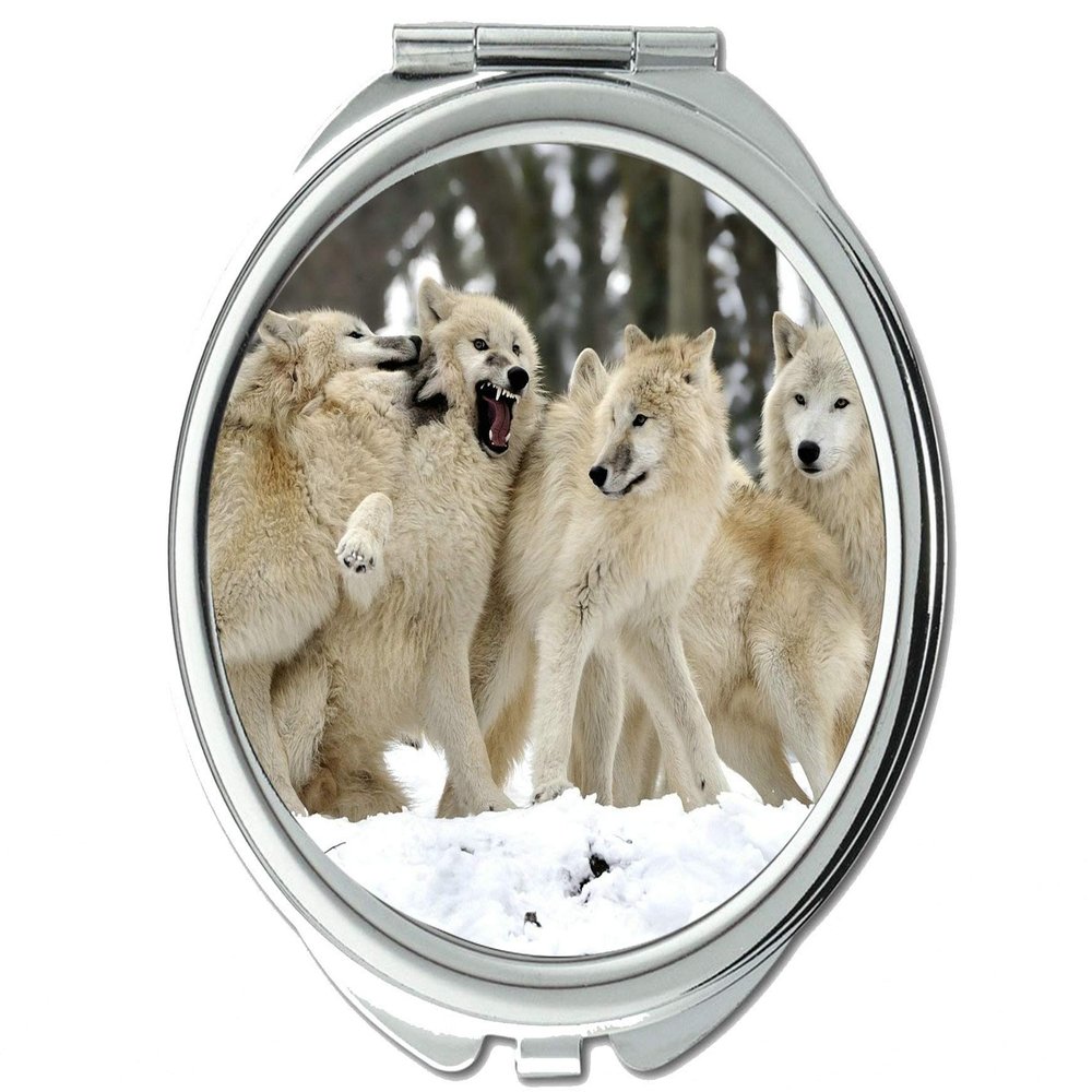 YENDOSTEEN Round Pocket Mirror, Animal Wolf Girls, 1X/2X Magnification