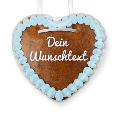 Personalized Gingerbread Heart with Custom Text, Approx. 14 x 15 cm, Blue