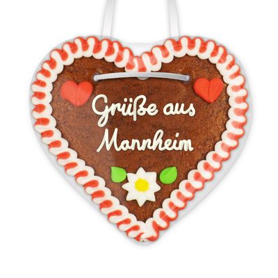 Gingerbread Heart with “Greetings from Mannheim” Message, 12 cm | LEBKUCHEN WELT