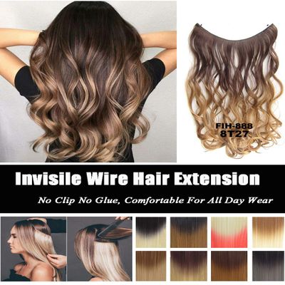Hidden Crown Ombre Hairpiece, 2-Tone Colorful Highlights Halo Extension, Invisible Wire, Body Wave, 10/16#
