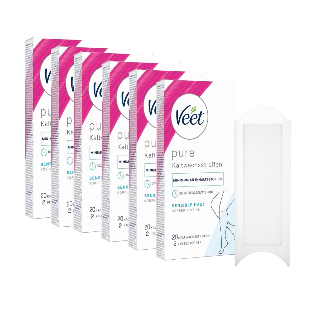 Veet Cold Wax Strips for Sensitive Skin, Legs & Body, 6 x 20 Strips