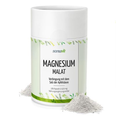 Sanuvit Magnesium Malate 800 mg | 180 Capsules | High Bioavailability | Covers 100% of Daily Magnesium Needs | Vegan