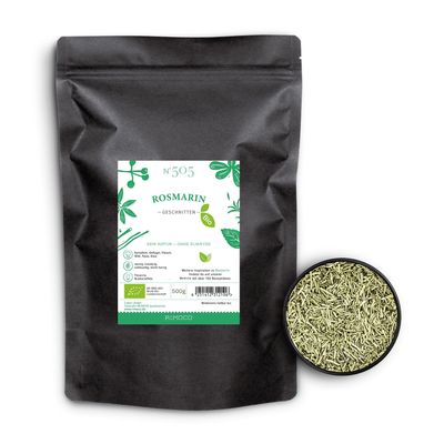 Organic Rosemary N505 | Cut | Bulk Pack 500 g | Mildly Pungent with an Elegant Woody Note