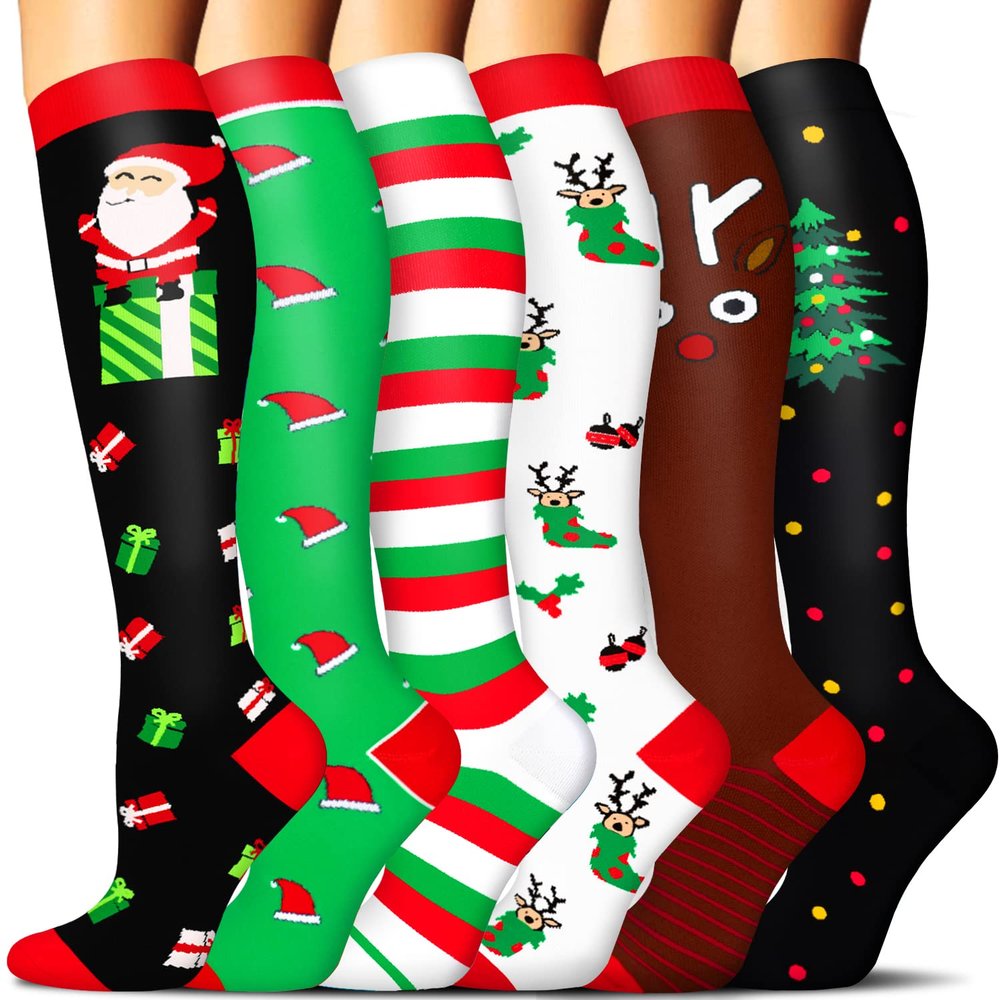 Compression Socks for Women and Men, 1/3/6 Pairs, 20–30 mmHg, Multicolor, Large/X-Large