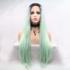Karissa Long Synthetic Lace Front Wig, Ombre Mint Green with Black Roots view 3