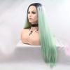 Karissa Long Synthetic Lace Front Wig, Ombre Mint Green with Black Roots view 4